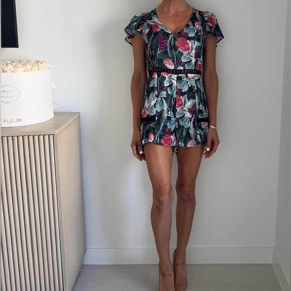 MINKPINK Floral Romper with cut outs on waist